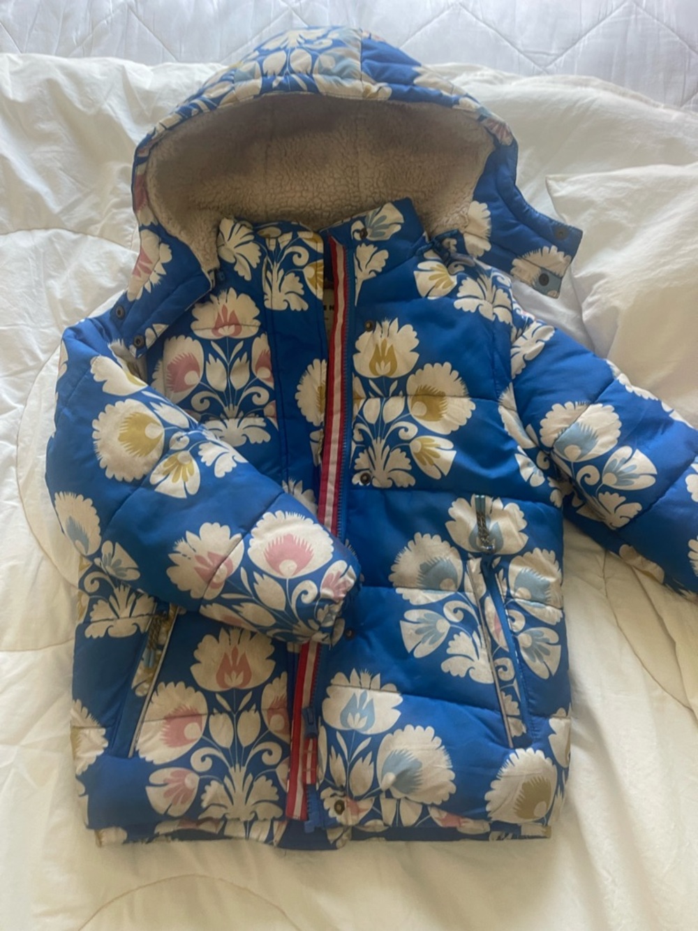 Boden Blue Floral Puffer Jacket with Hood + pants
